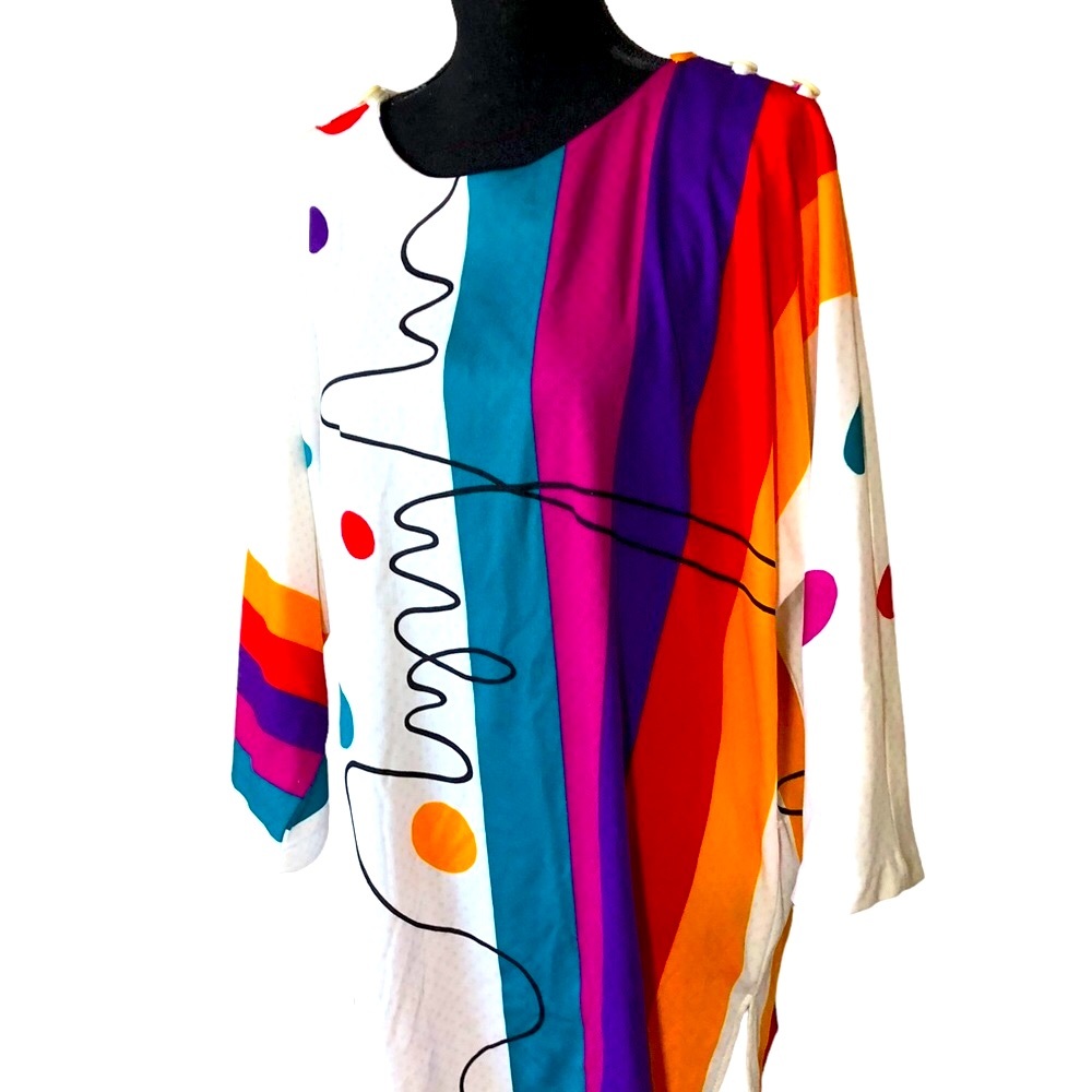 Vintage 1980s Geo Pop color Artsy nylon dolman Top